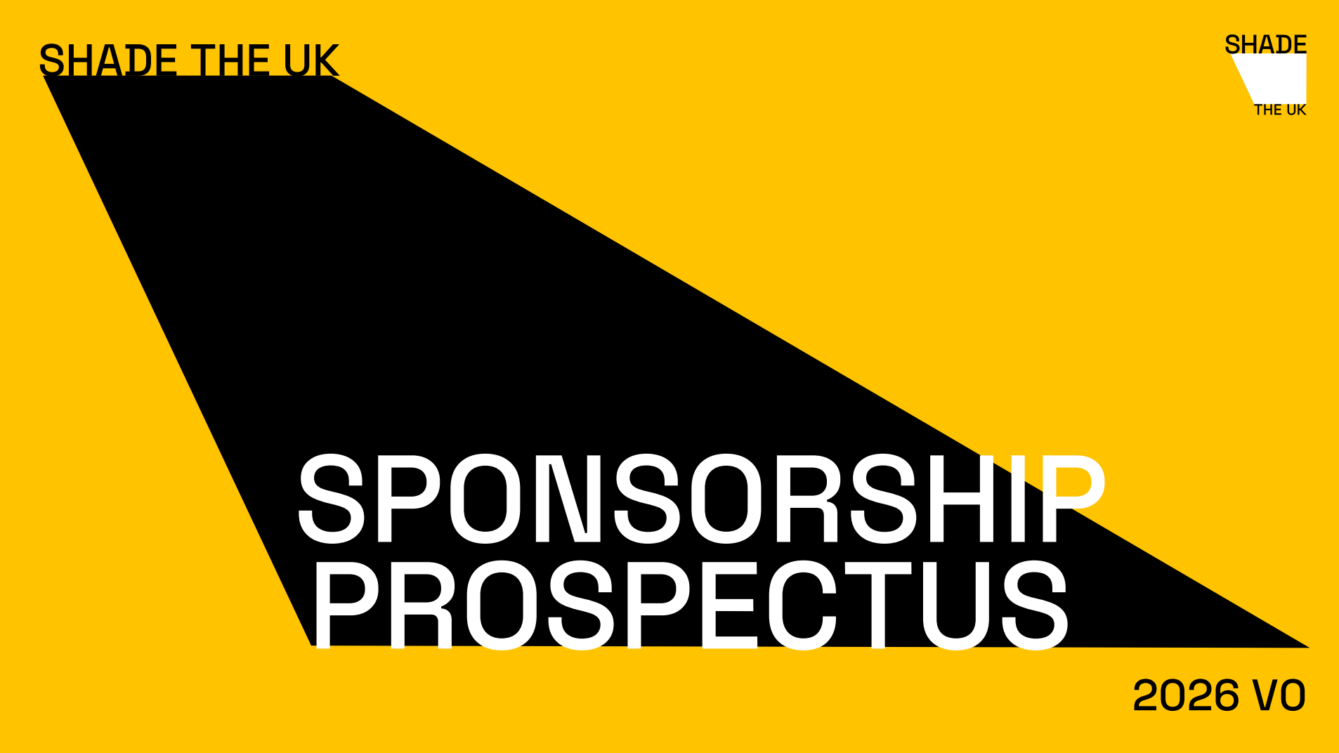 Yellow background with black triangle and white text reading Sponsorship Prospectus 2026 V0.