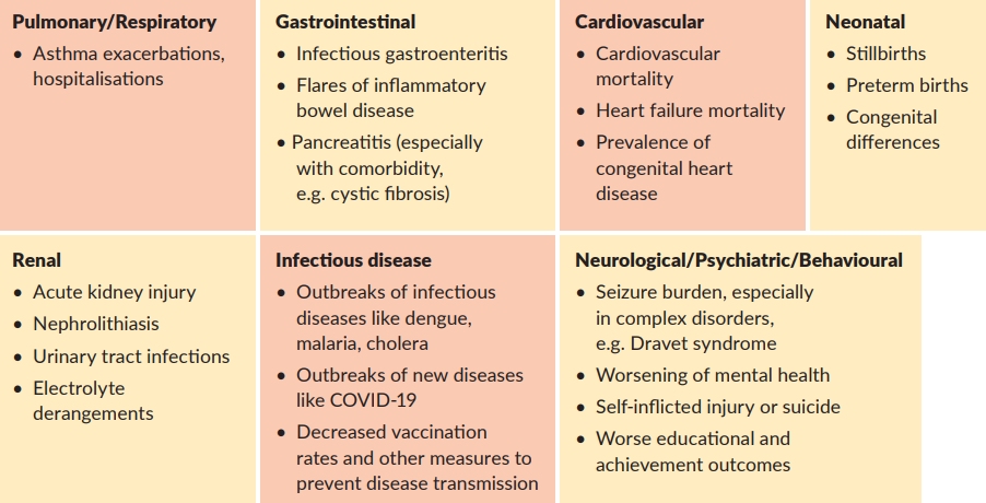 Summary of health consequences for children as a result of extreme heat. Source: Save the Children Report (2024)