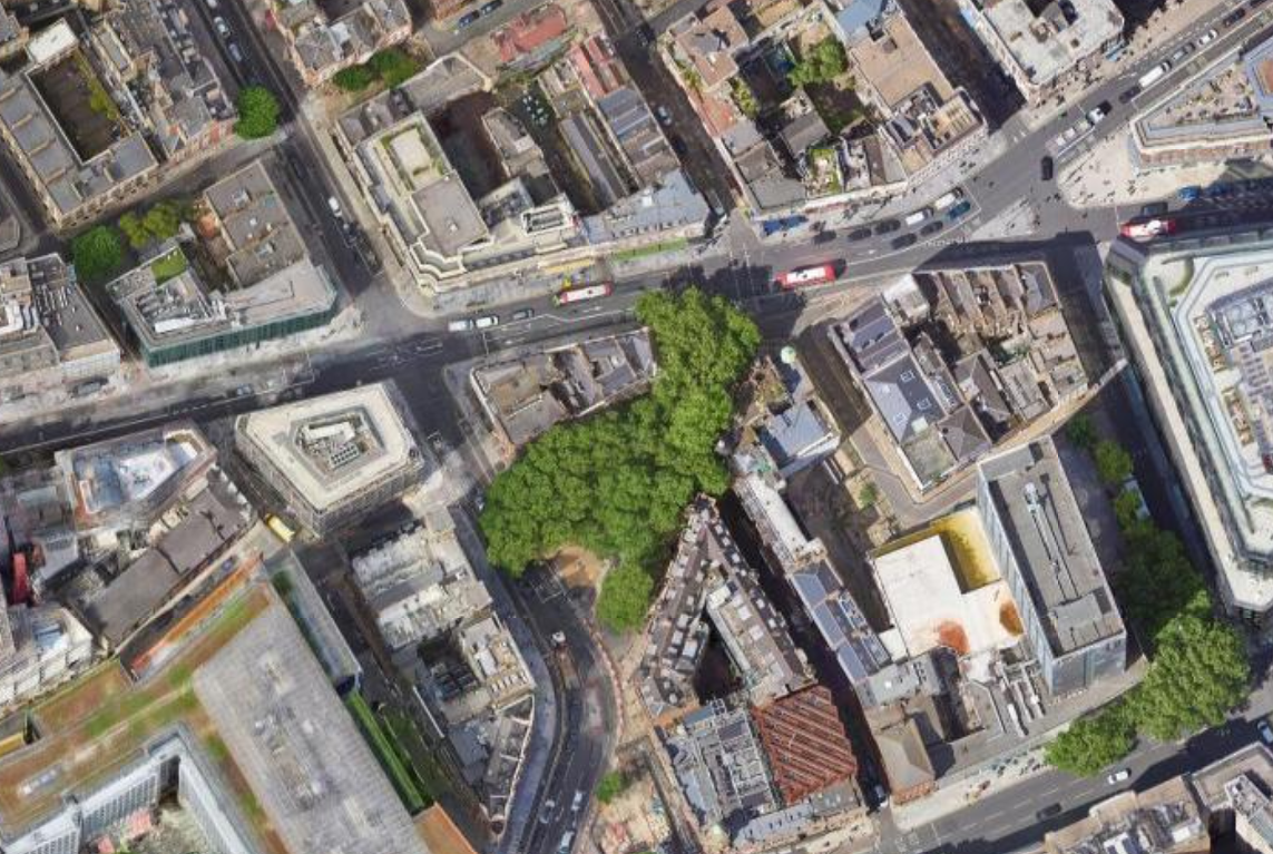 Aerial view of Princes Circus (Google Maps)