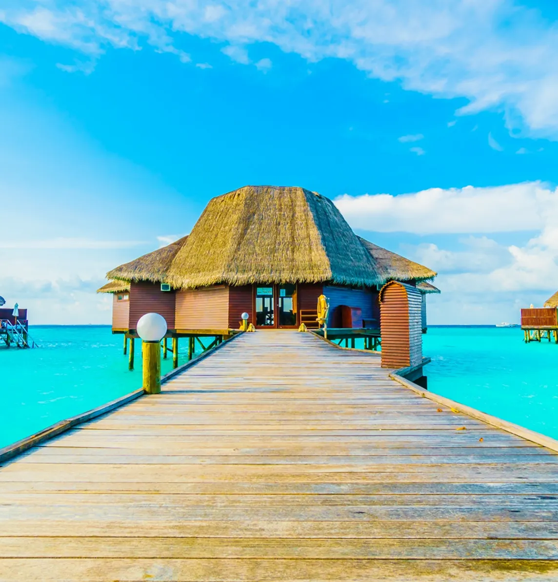 Overwater villa in tropical lagoon