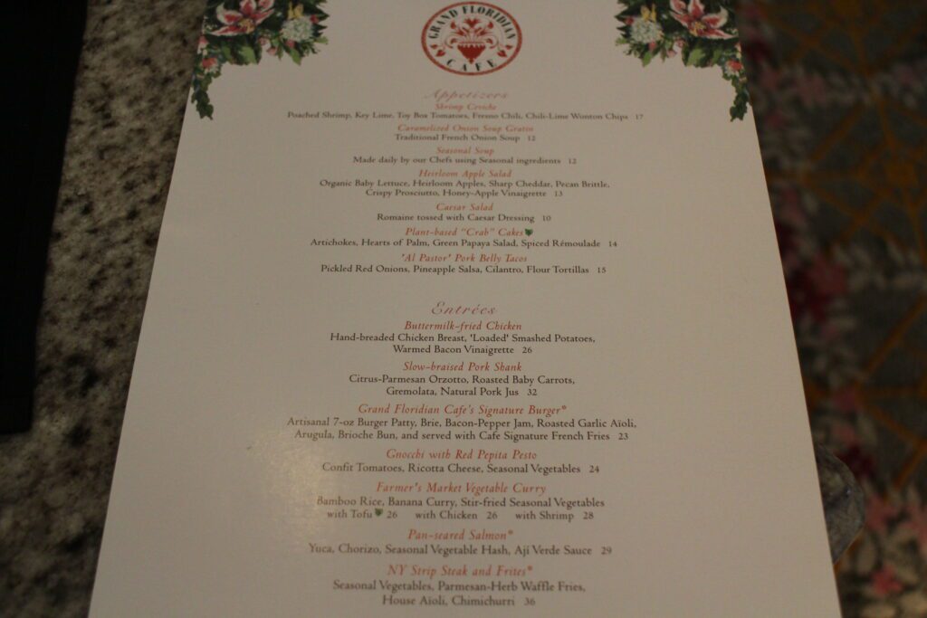 Grand Floridian Cafe menu