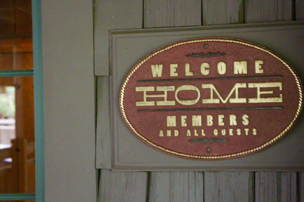 A welcome home sign at the Boulder Ridge Villas building at Wilderness Lodge.