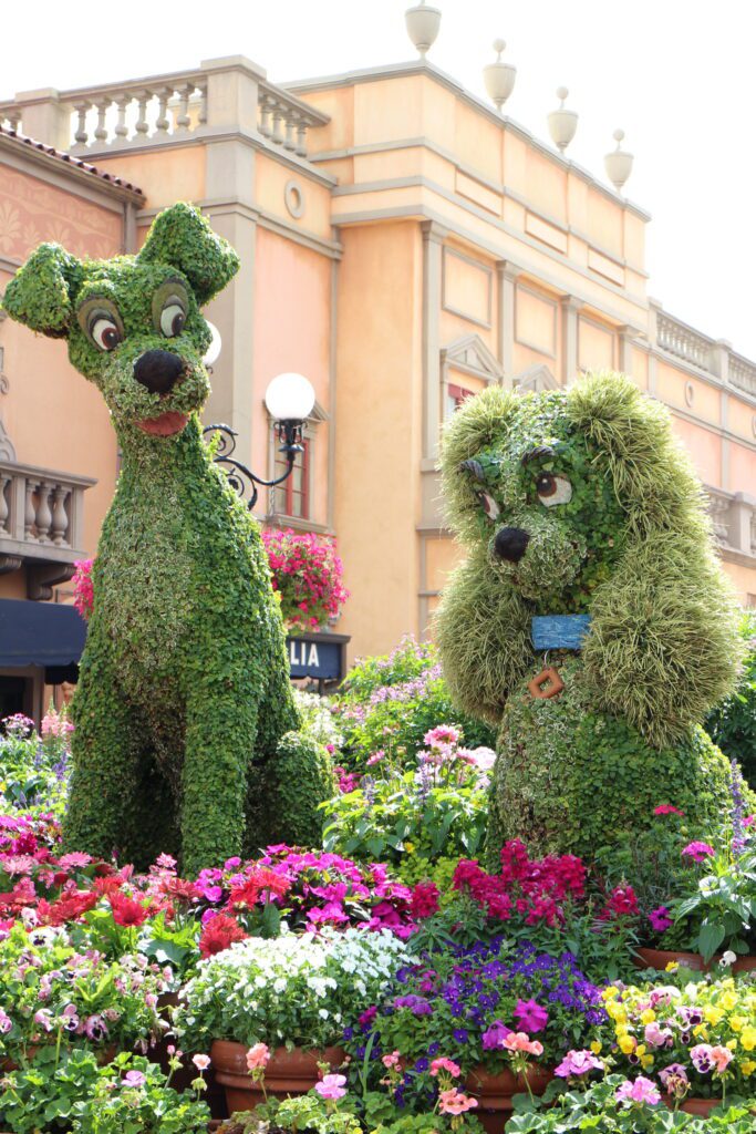 Lady and the Tramp topiaries facing each other Disney Annual Pass 2023 cost