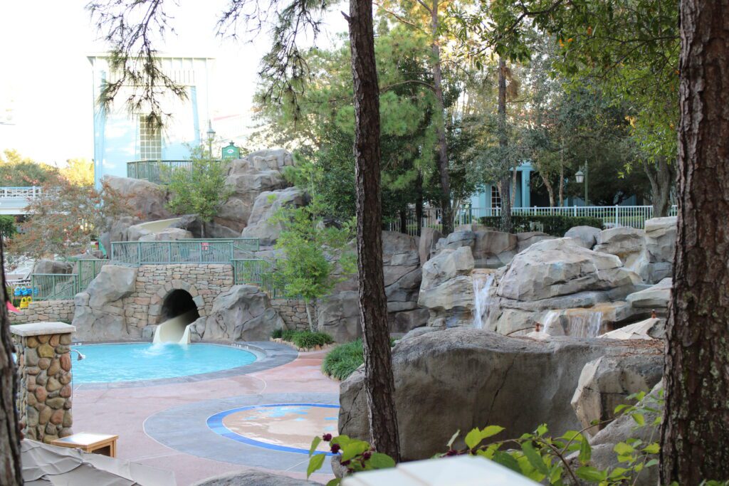 the pool at Saratoga Springs surrounded by rocks and trees