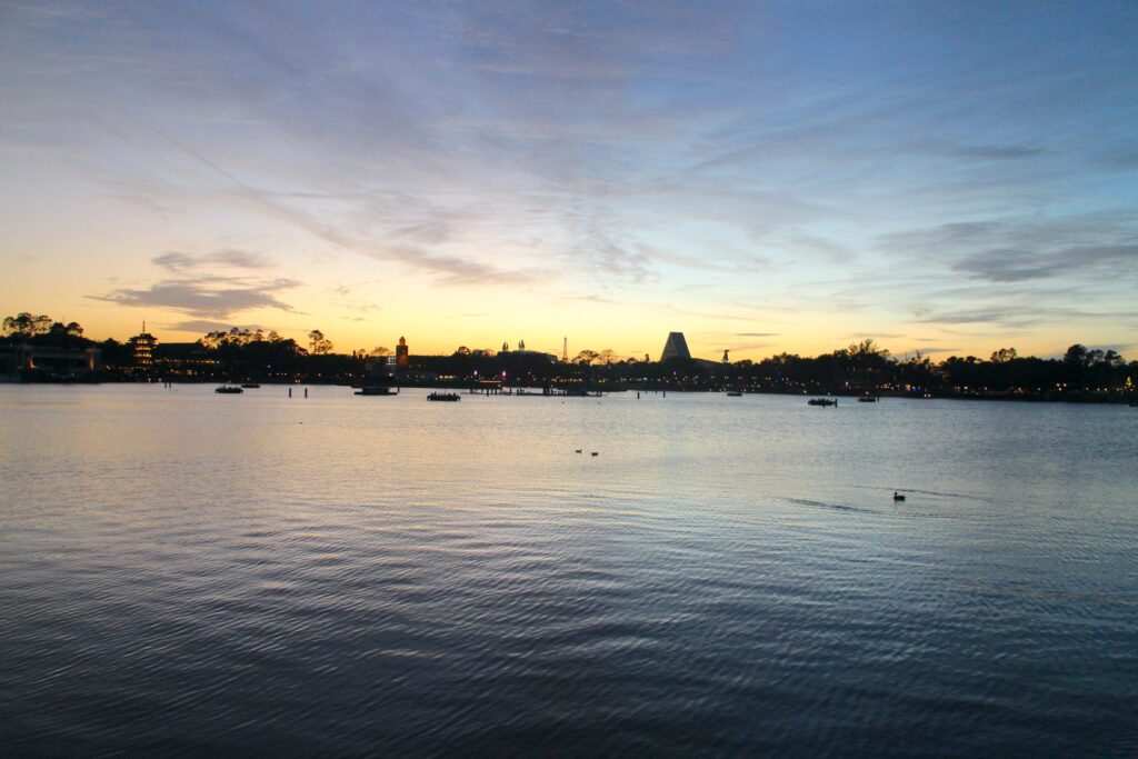 World Showcase Lagoon at sunset