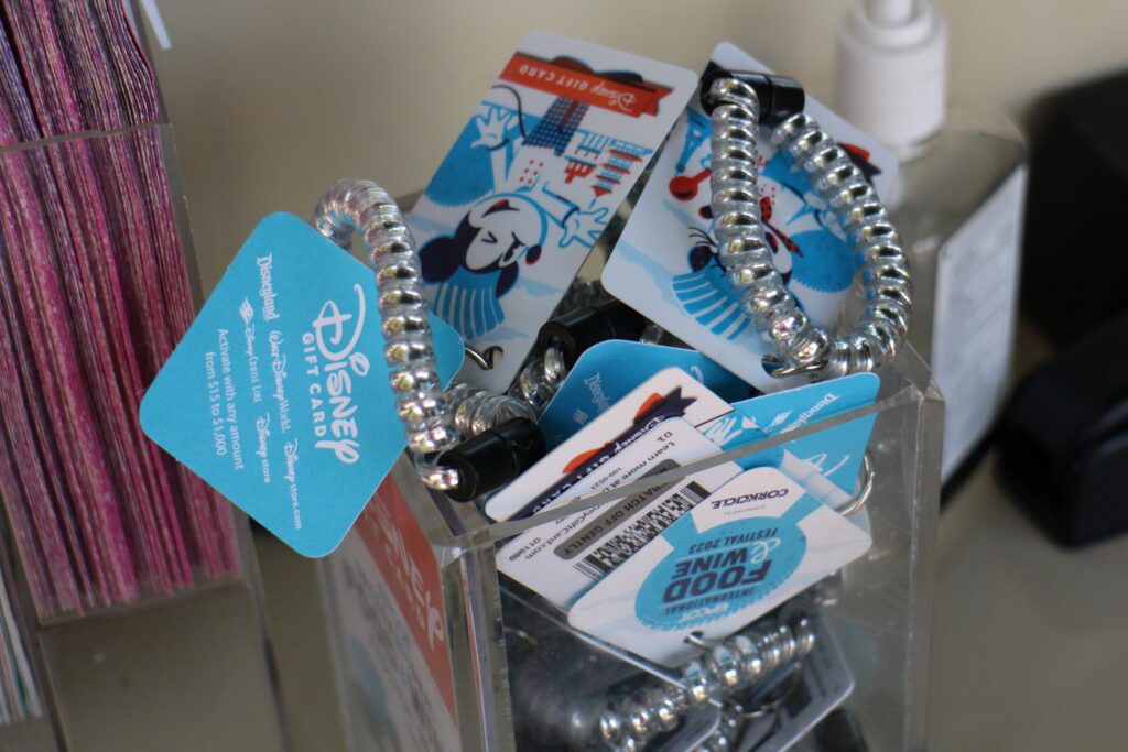 Disney gift cards on wristbands