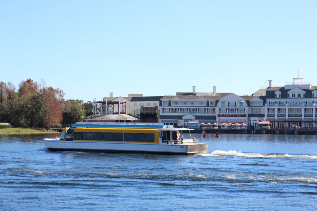 A friendship boat on Crescent Lake at Disney World is one of the DVC resort transportation options.