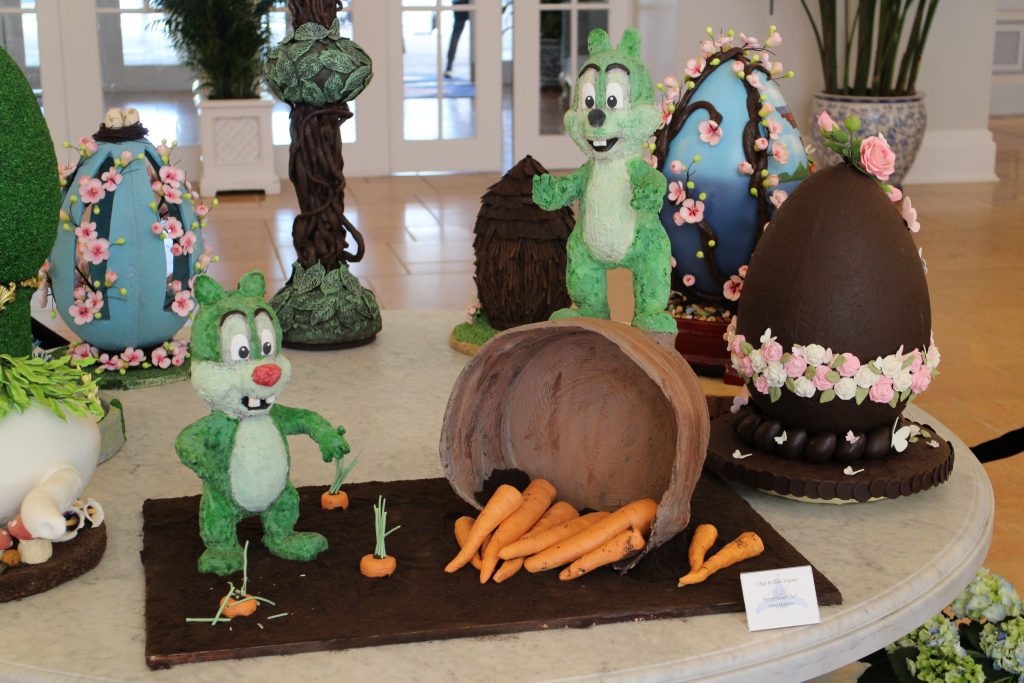Chip and Dale topiary Easter Egg display at Beach Club