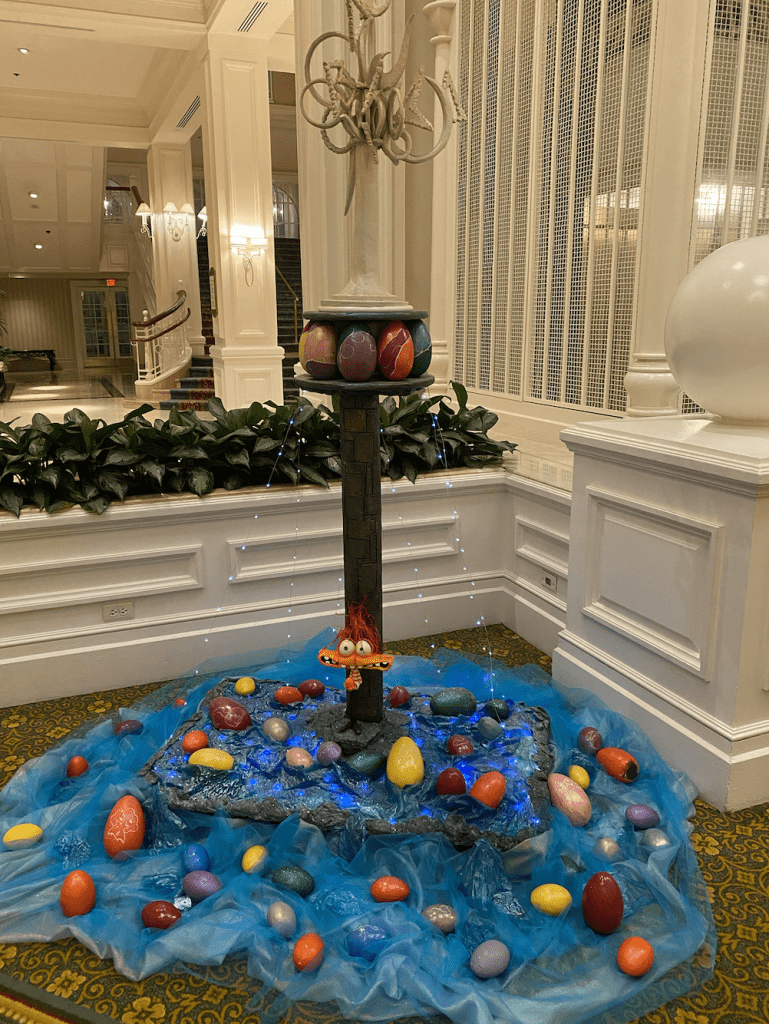 Anxiety from Inside Out 2 chocolate Easter egg display.