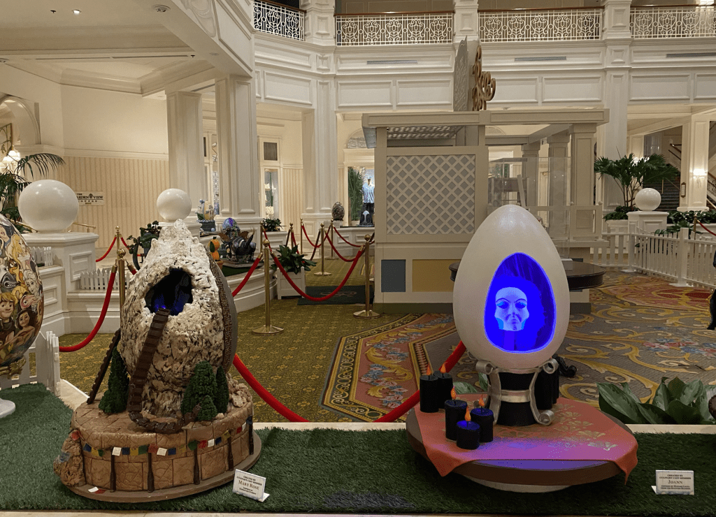 Grand Floridian chocolate Easter eggs featuring Expedition Everest and Madame Leota.