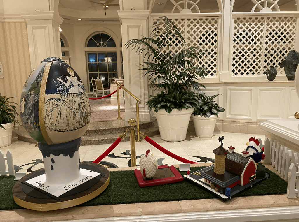 Cinderella Easter egg along with a chicken chocolate display.