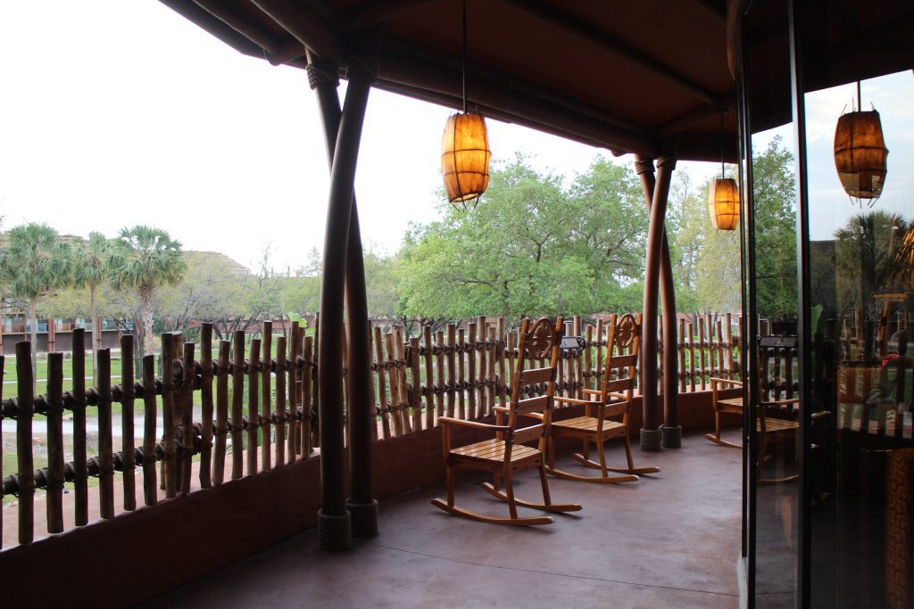 Rocking chairs overlook a savanna at Animal Kingdom DVC.