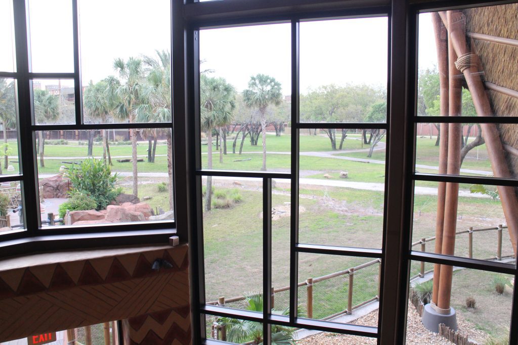 The view of one of Disney's Animal Kingdom Lodge's savannas from the lobby.
