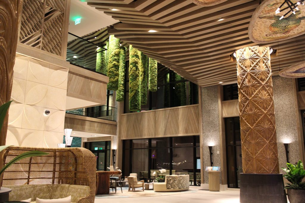 Inside the Island Tower, the Disney Vacation Club building at Disney's Polynesian Village Resort, a spa like environment echoes island style in modern design elements.