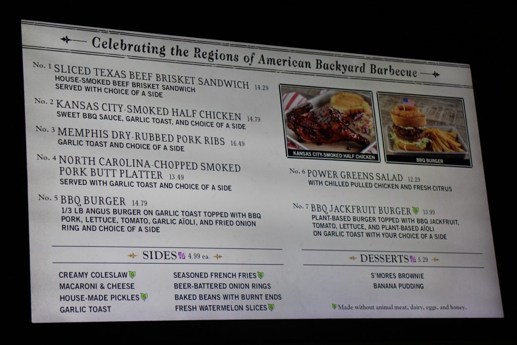 Regal Eagle Epcot quick service menu.