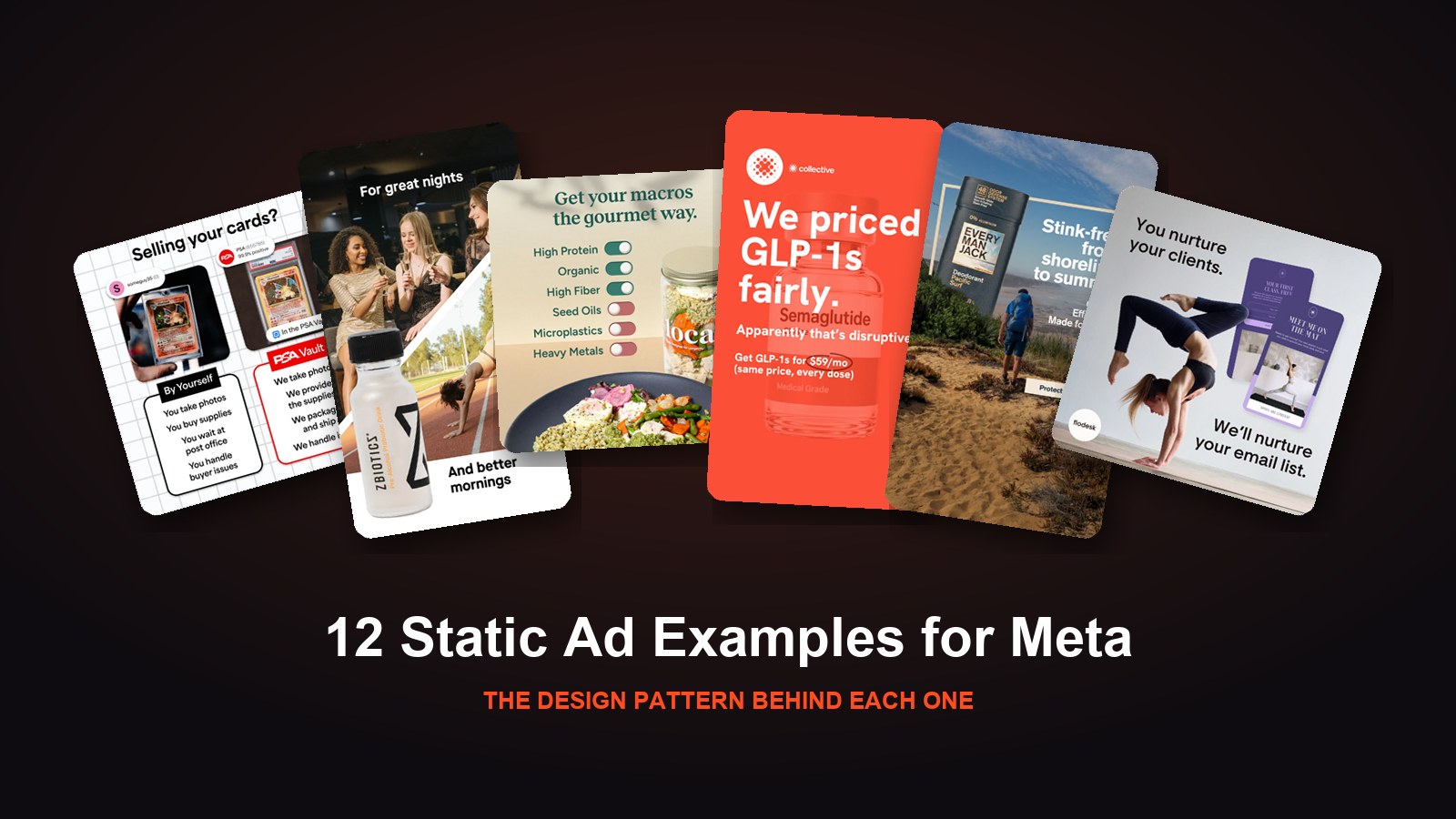 Static ad examples: Biddyco static ads for PSA Vault, ZBiotics, Locale, Collective, Every Man Jack and Flodesk