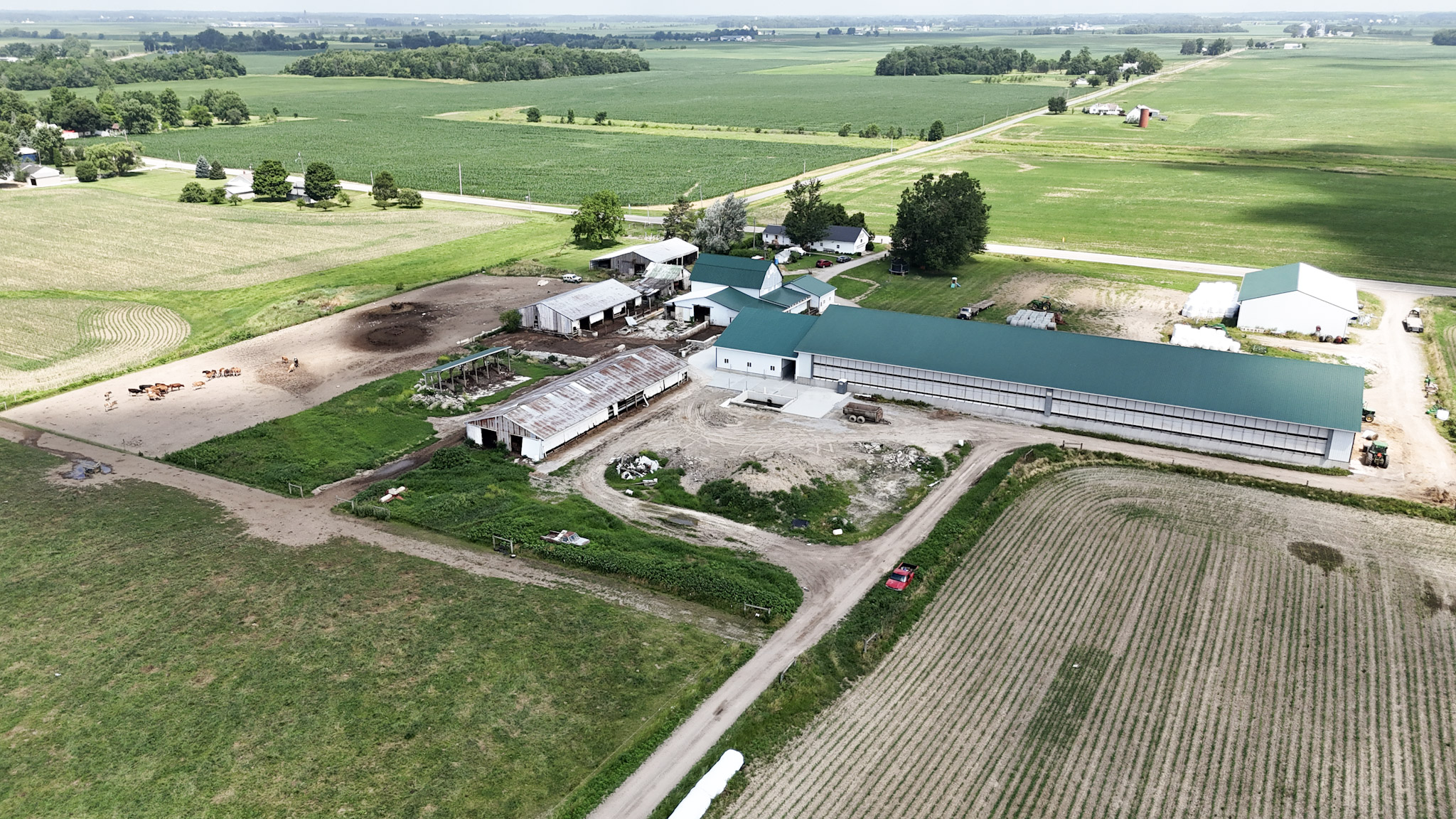 Aerial view of Van Winkle Dairy and the surrounding farmland