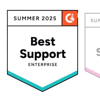 G2 Best Support Enterprise Summer 2025 award badges