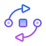 Gradient icon showing two arrows circling a square