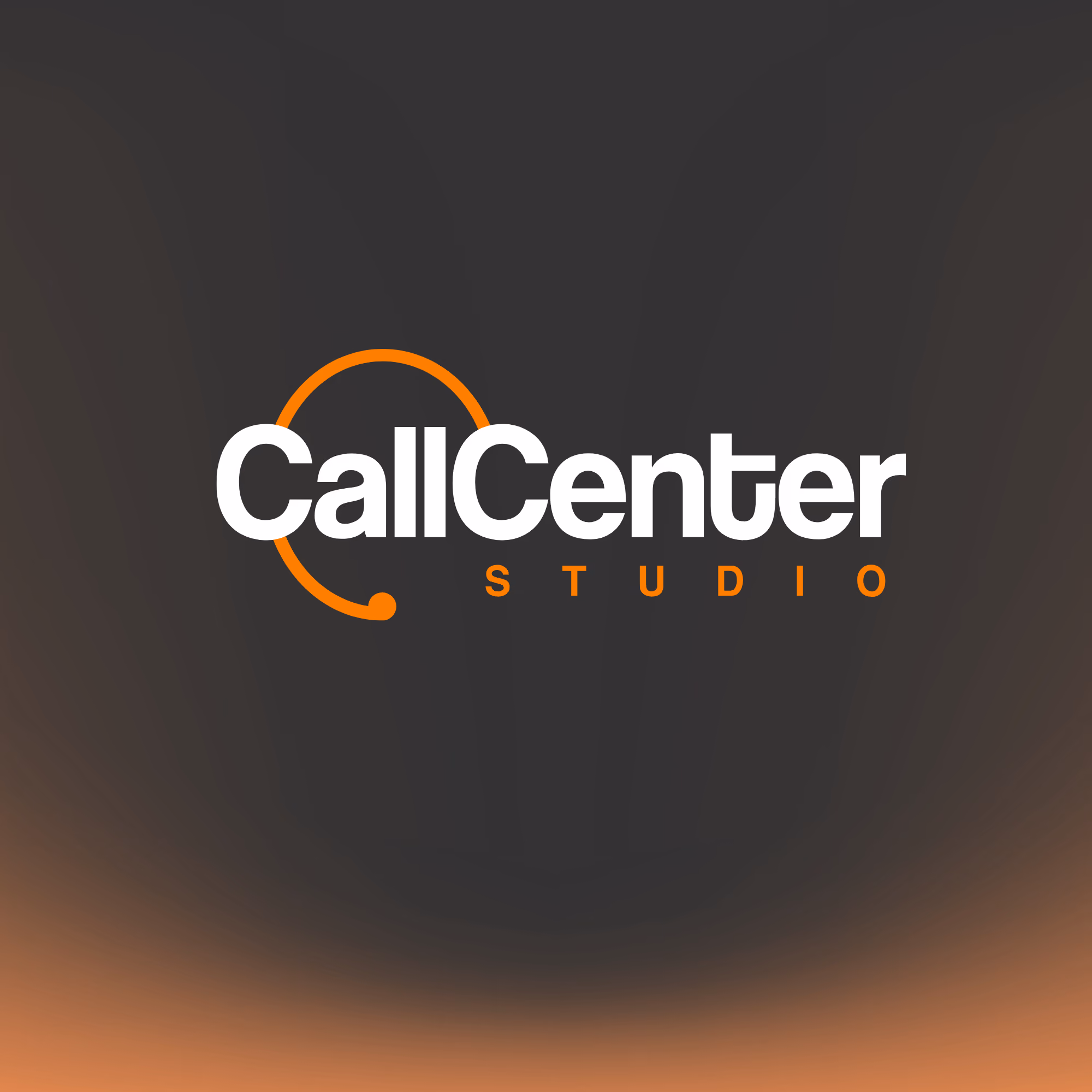Call Center Studio logo on a dark background with an orange glow