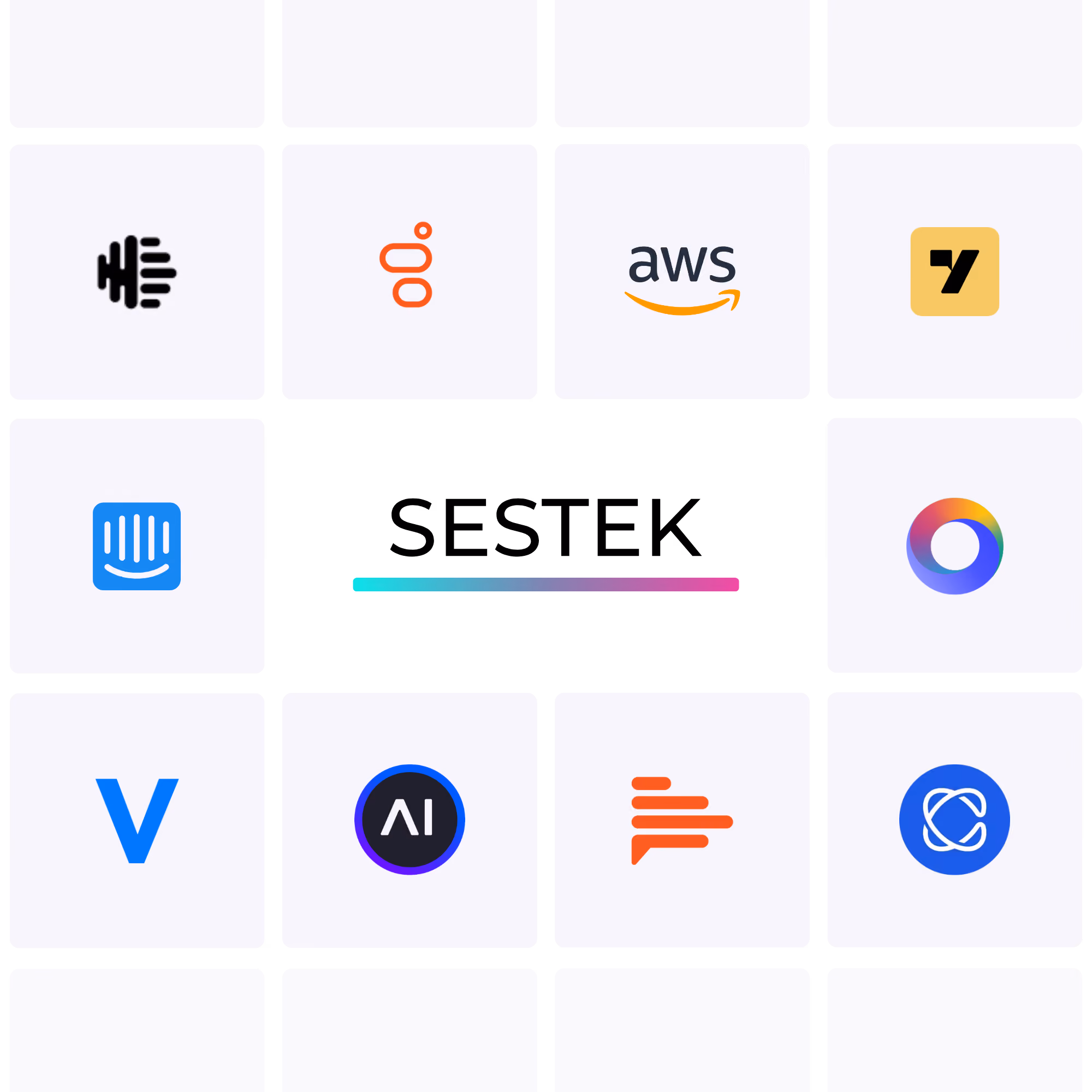 Grid of conversational AI vendor logos with the Sestek logo at the centre
