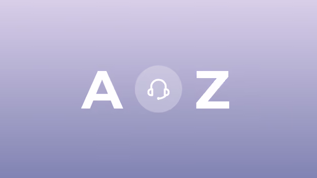 A to Z contact center glossary graphic with a headset icon on a purple gradient