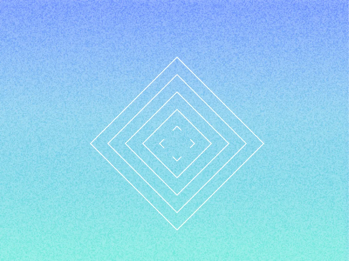 Four concentric white diamond shapes with arrowheads on a blue to green gradient background.