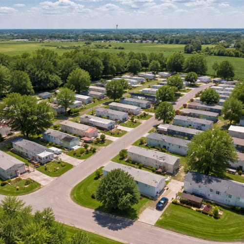 erial view of an Iowa mobile home park community used for market research and data analysis in the Mid-Plains Land & Realty Park Sites platform
