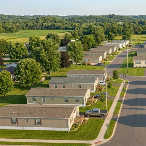 Aerial view of a well-maintained manufactured housing community in the Minnesota market