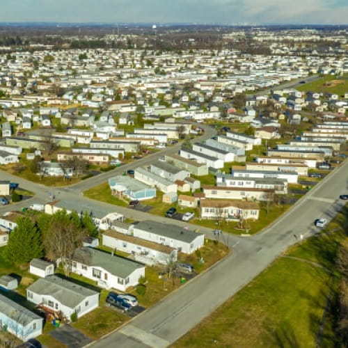 Aerial view of a manufactured housing community in the North Dakota market