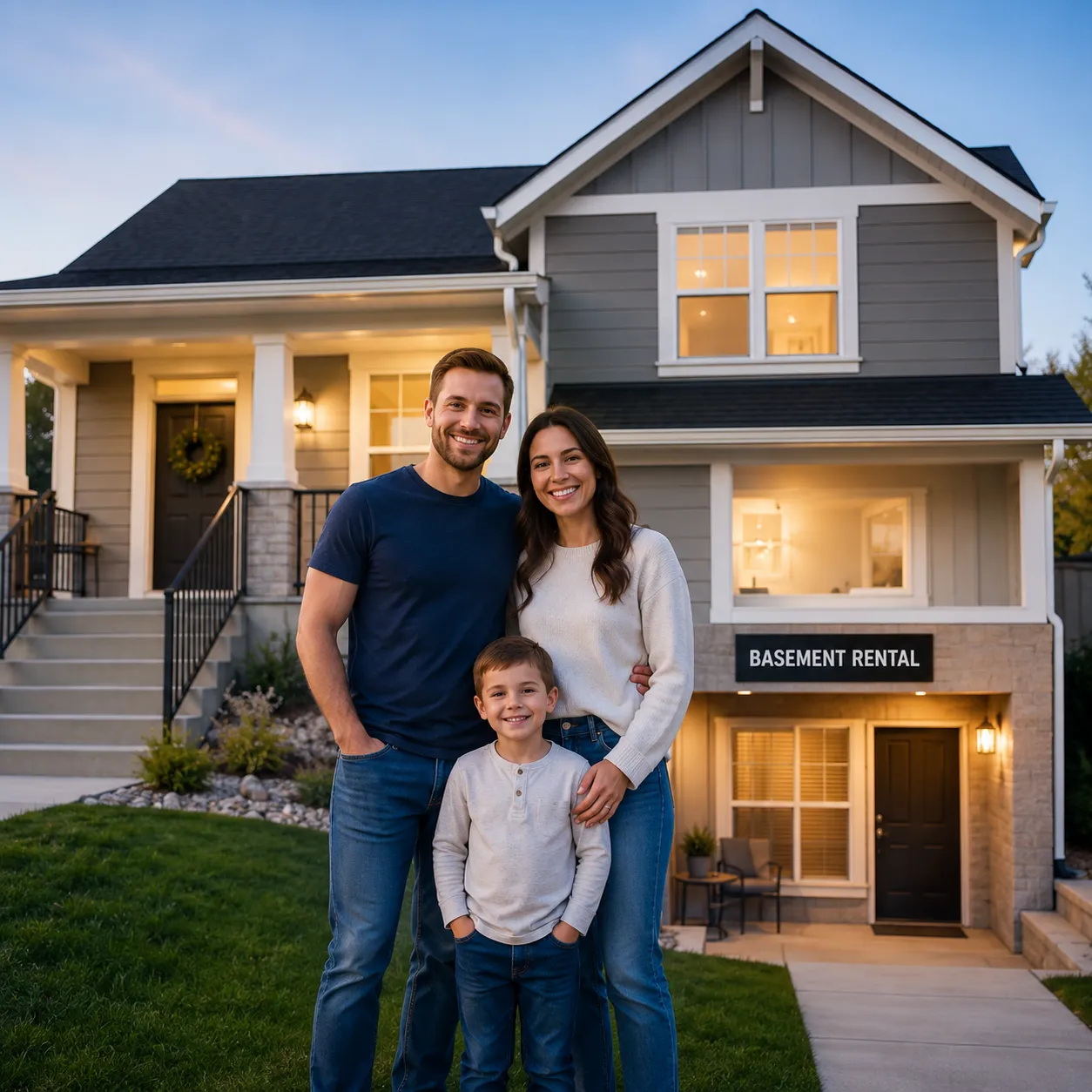 Photo of a family in front of a house hack
