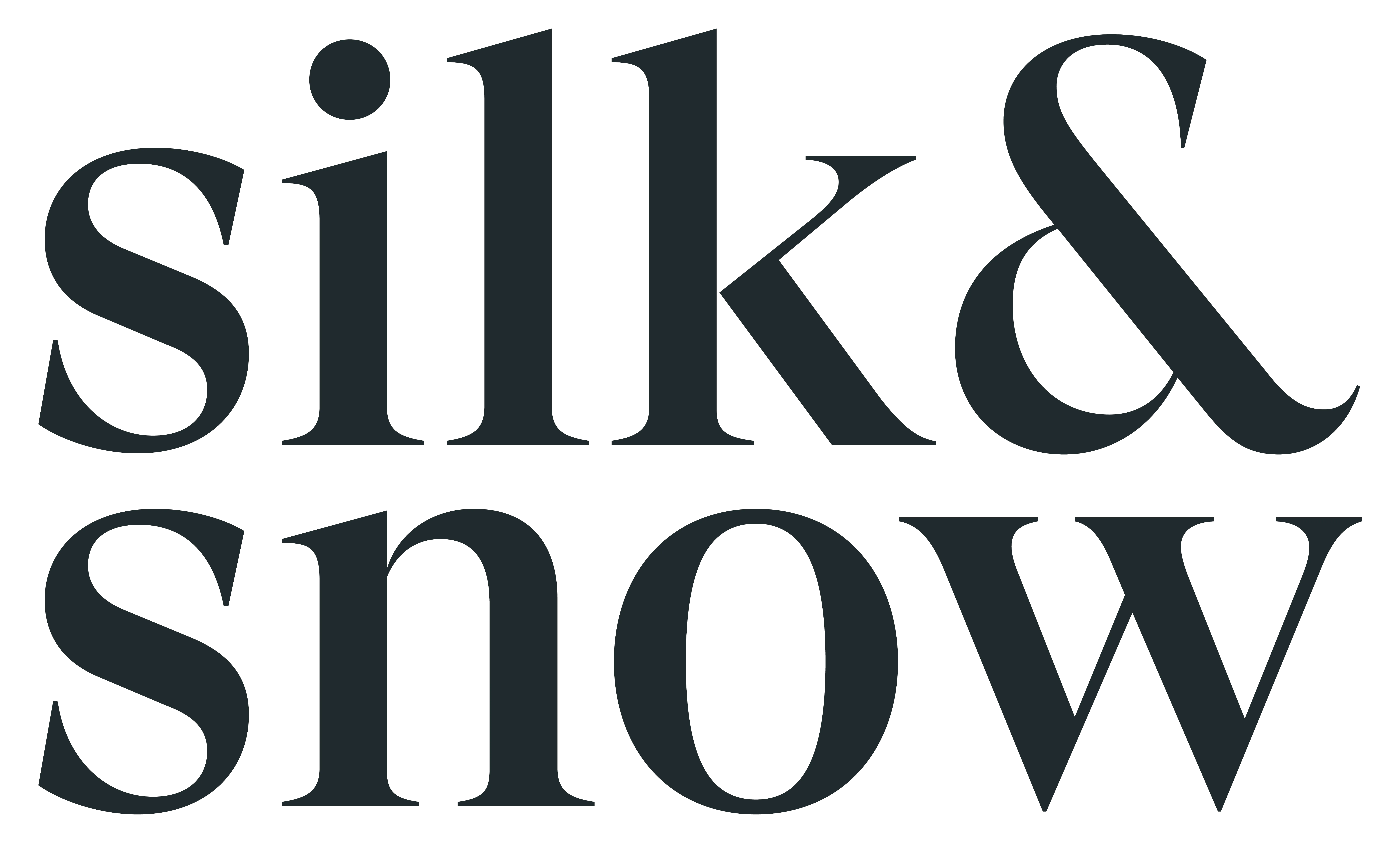 Logo text reading silk & snow in large black serif font on white background.