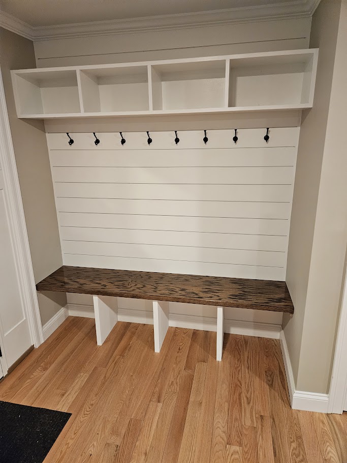 Custom Mudroom Built-In with Shiplap and Bench