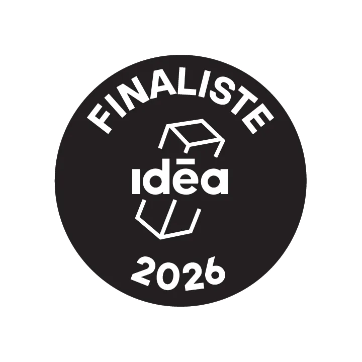 Sticker for a nomination in Concours Idéa 2026, a Québec design contest.