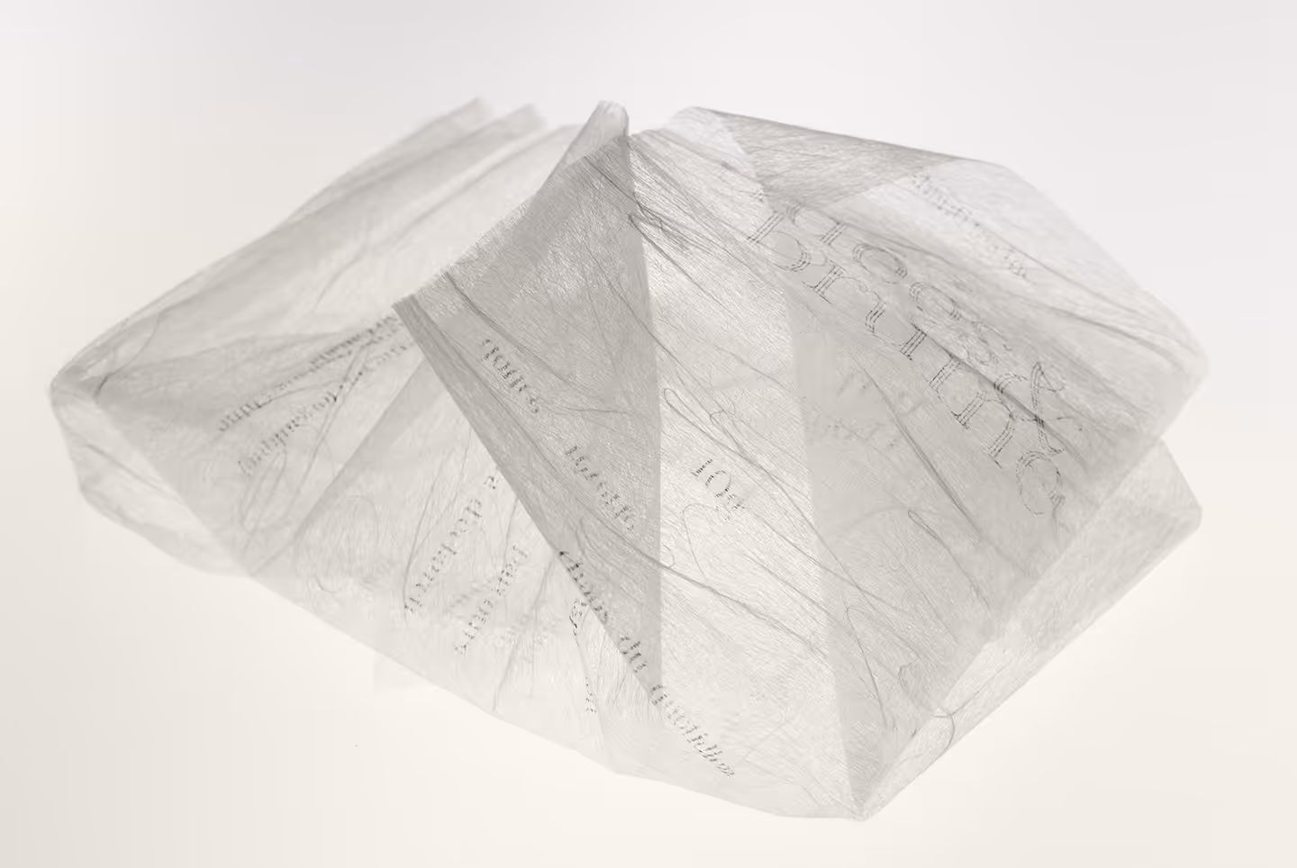 Tissue-weight, transparent Japanese Unryu paper with printed words.