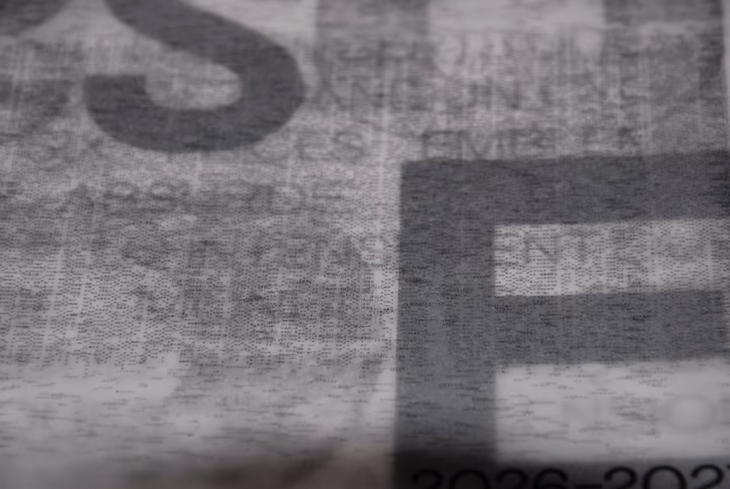 Detail shot of one of the pages. Typography within typography, with more typography laid on top, excessively.