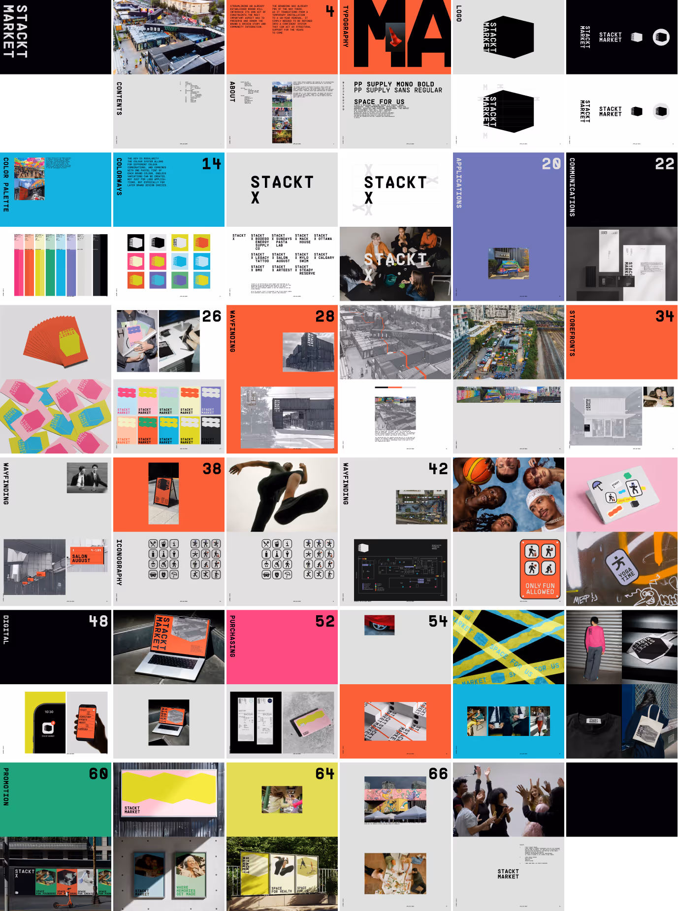 Collection of frames from the Stackt brand book.