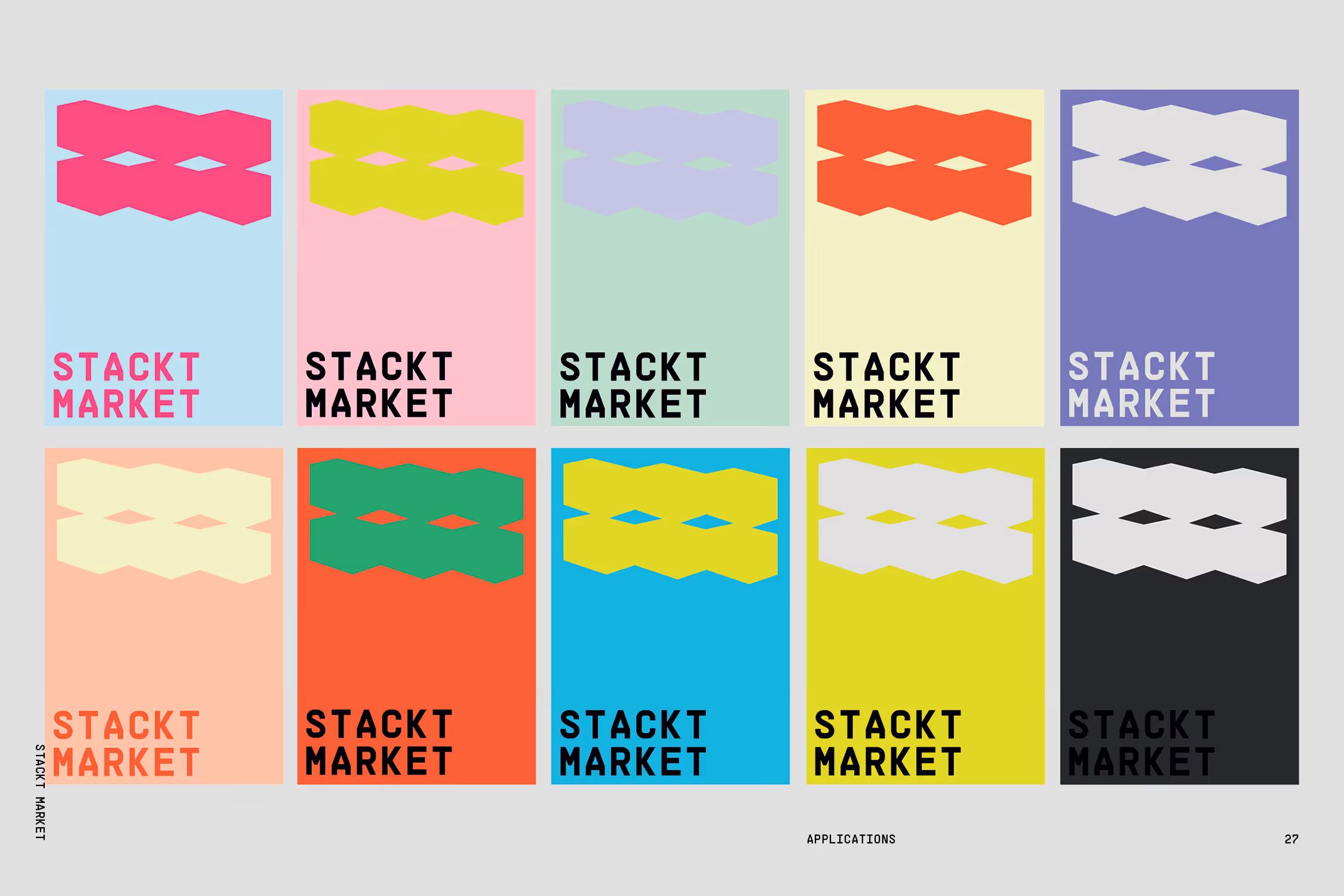 Stackt stationery postcards and notebook cover color variations.