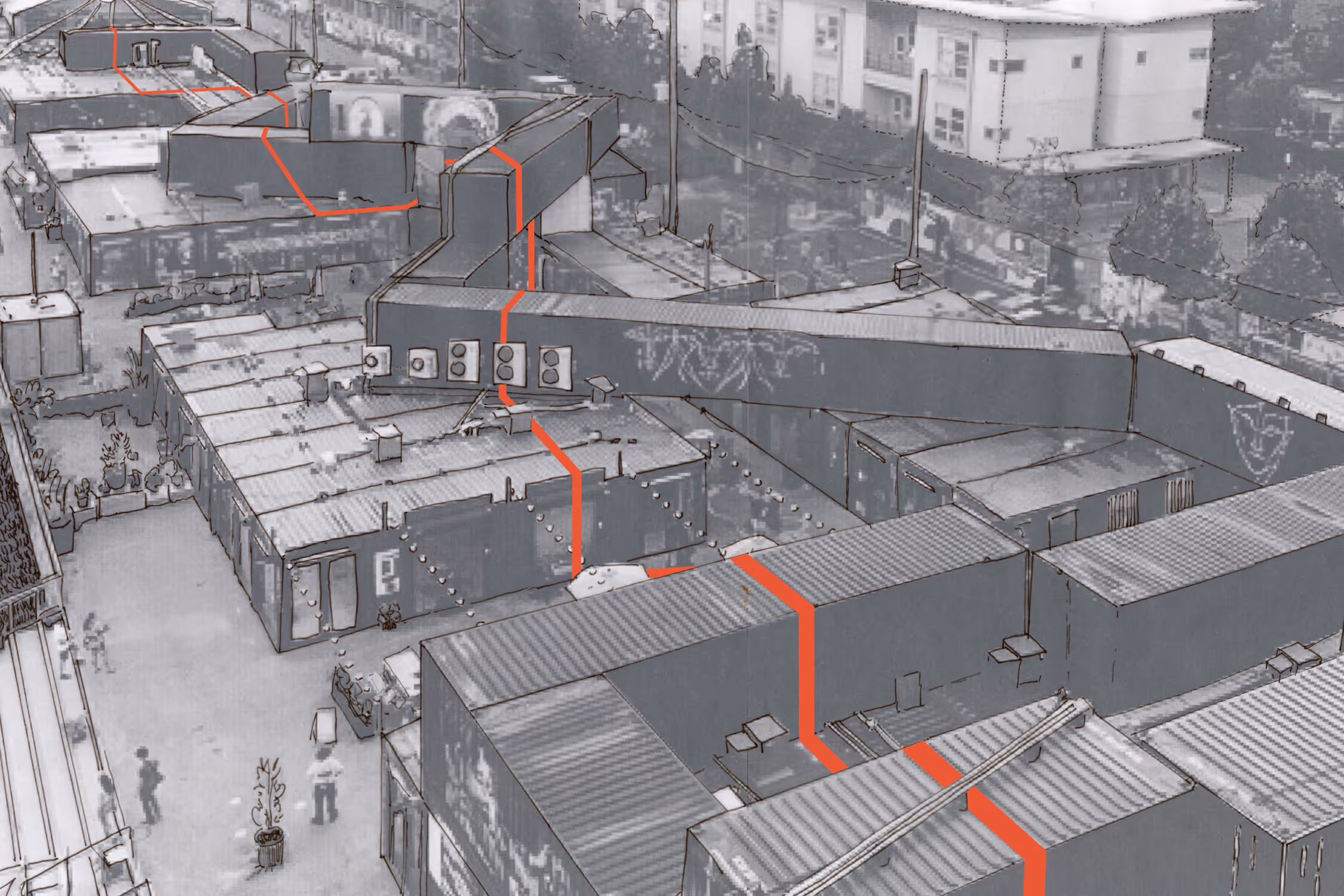 A painted line runs through the entire market, symbolizing unity and connection.