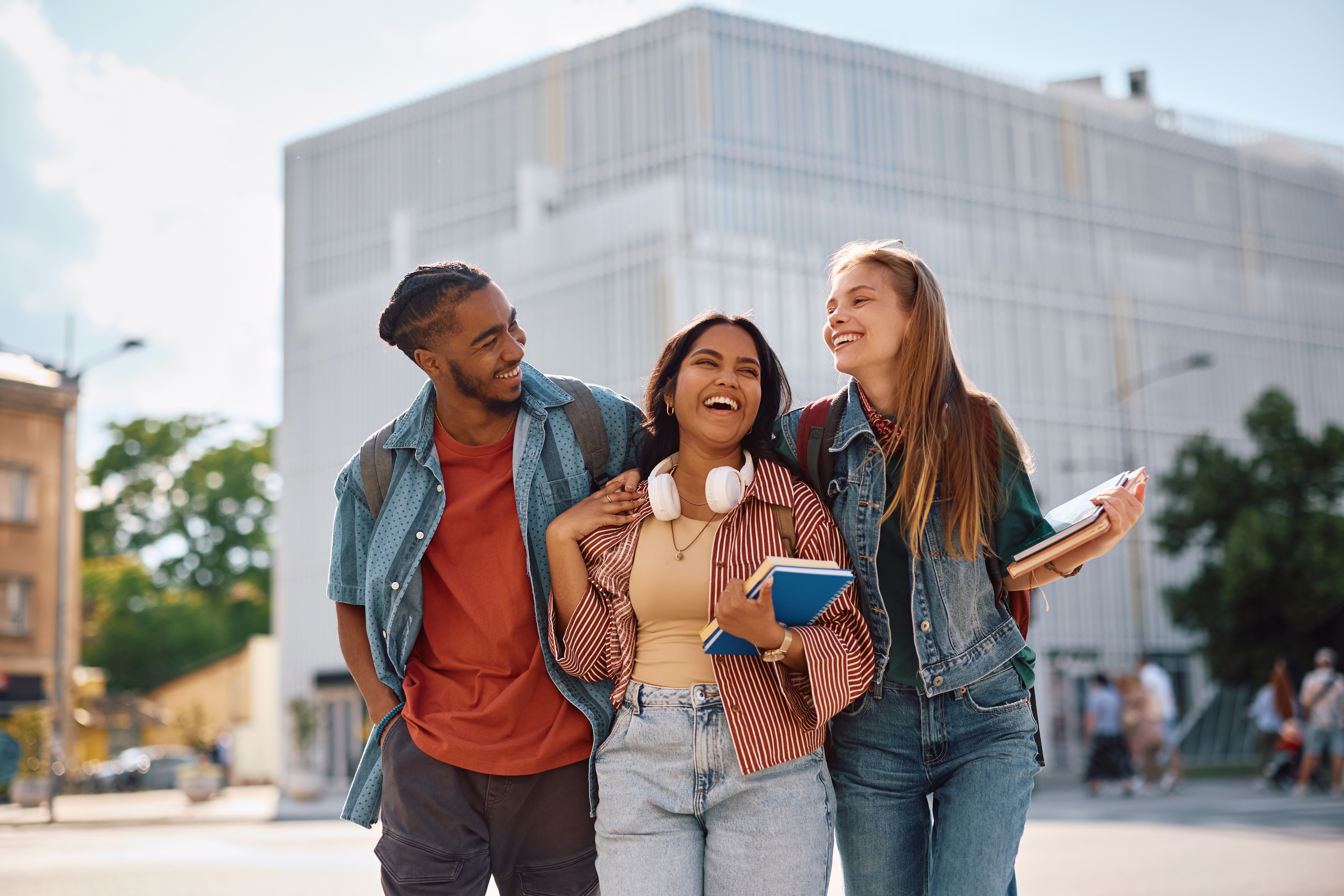 Students walking stock photo