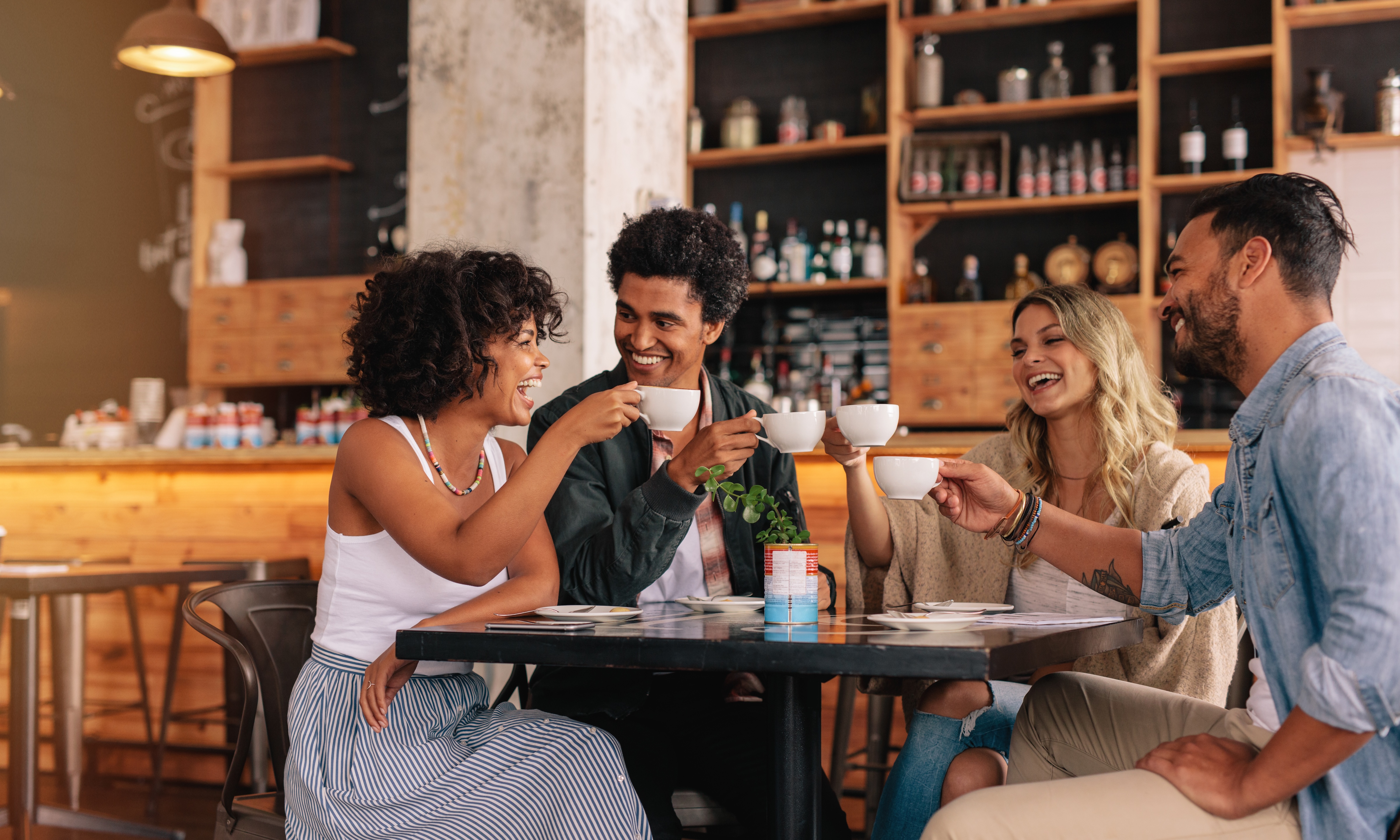 Friends at a cafe stock photo