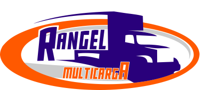 Logotipo con una silueta de camión y las palabras Rangel Multicarga dentro de óvalo naranja y gris.