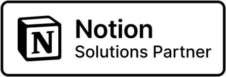 Logotipo de Notion con texto 'Solutions Partner'.
