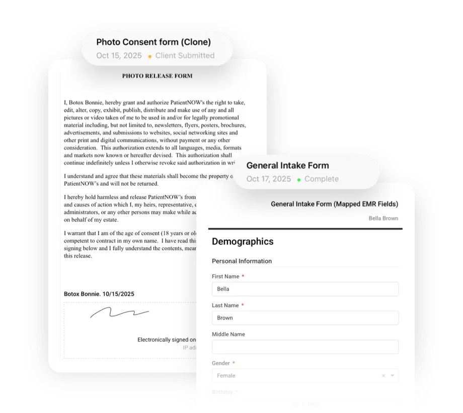 Photo release and consent form for patient images
