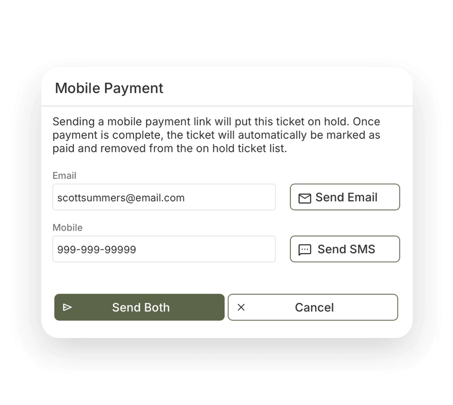 Mobile payment link sent by email and text to collect a balance