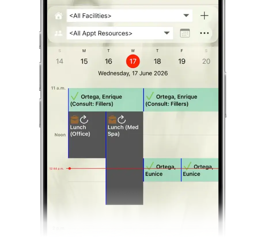 Provider schedule viewed on the mobile app