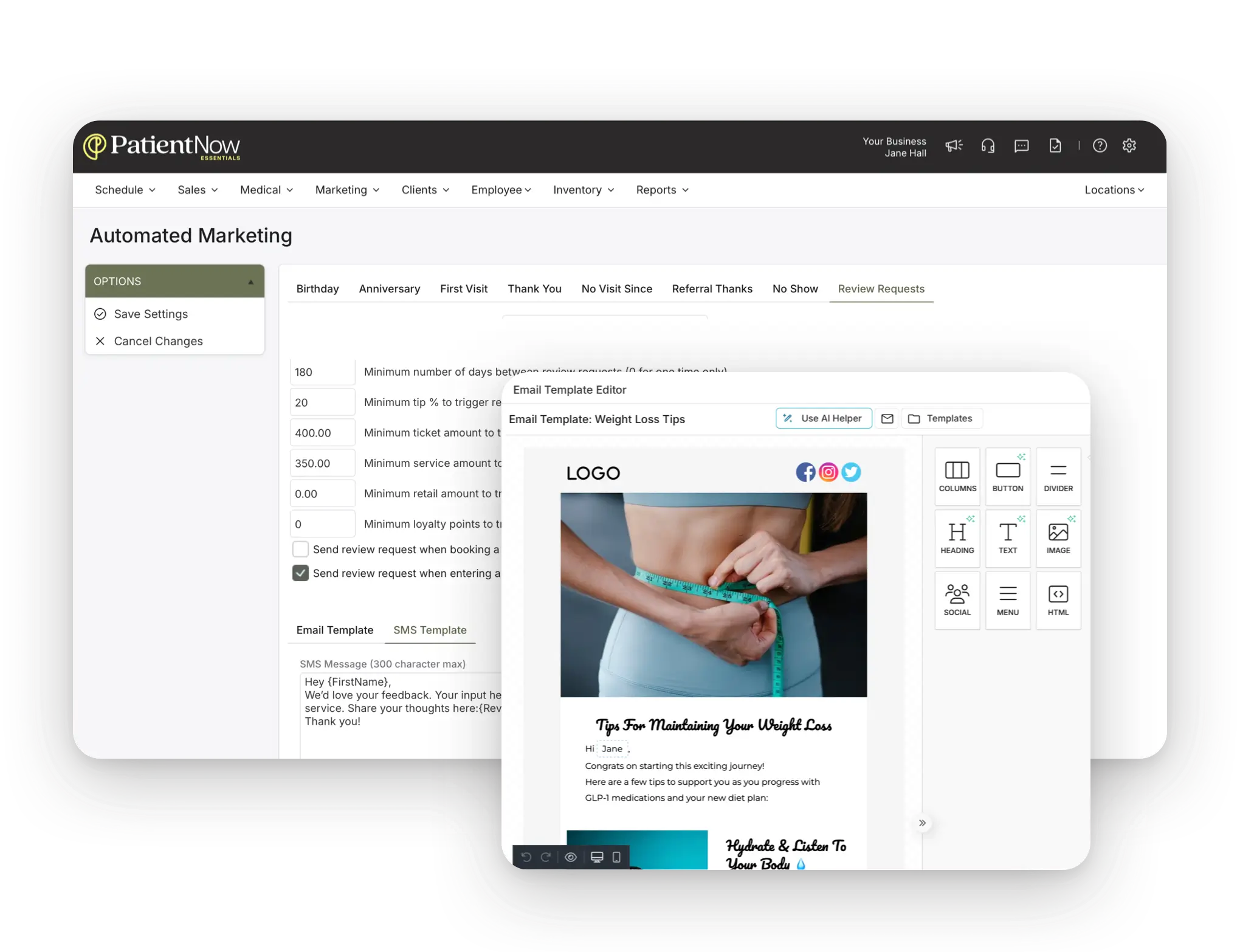 Automated email and text campaign sequence segmented by treatment history
