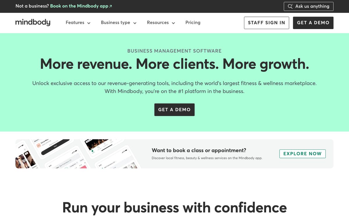 Mindbody homepage, captured 2026-09-10