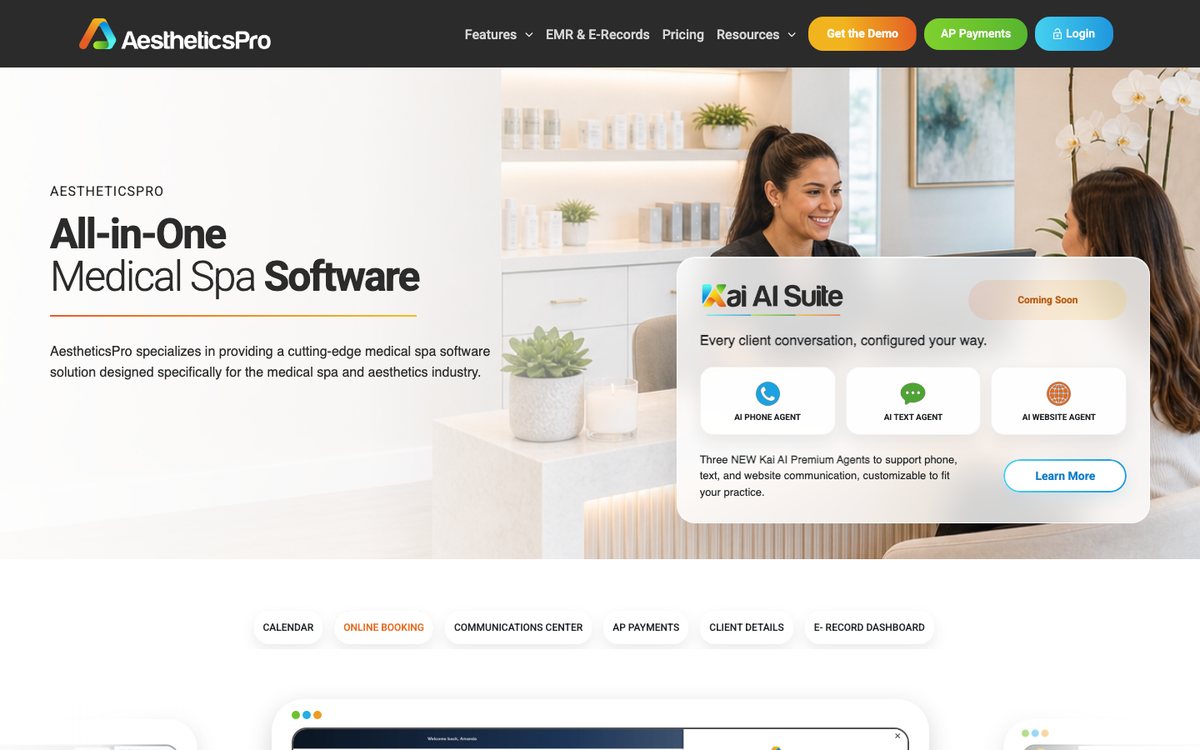 AestheticsPro homepage, captured 2026-09-10