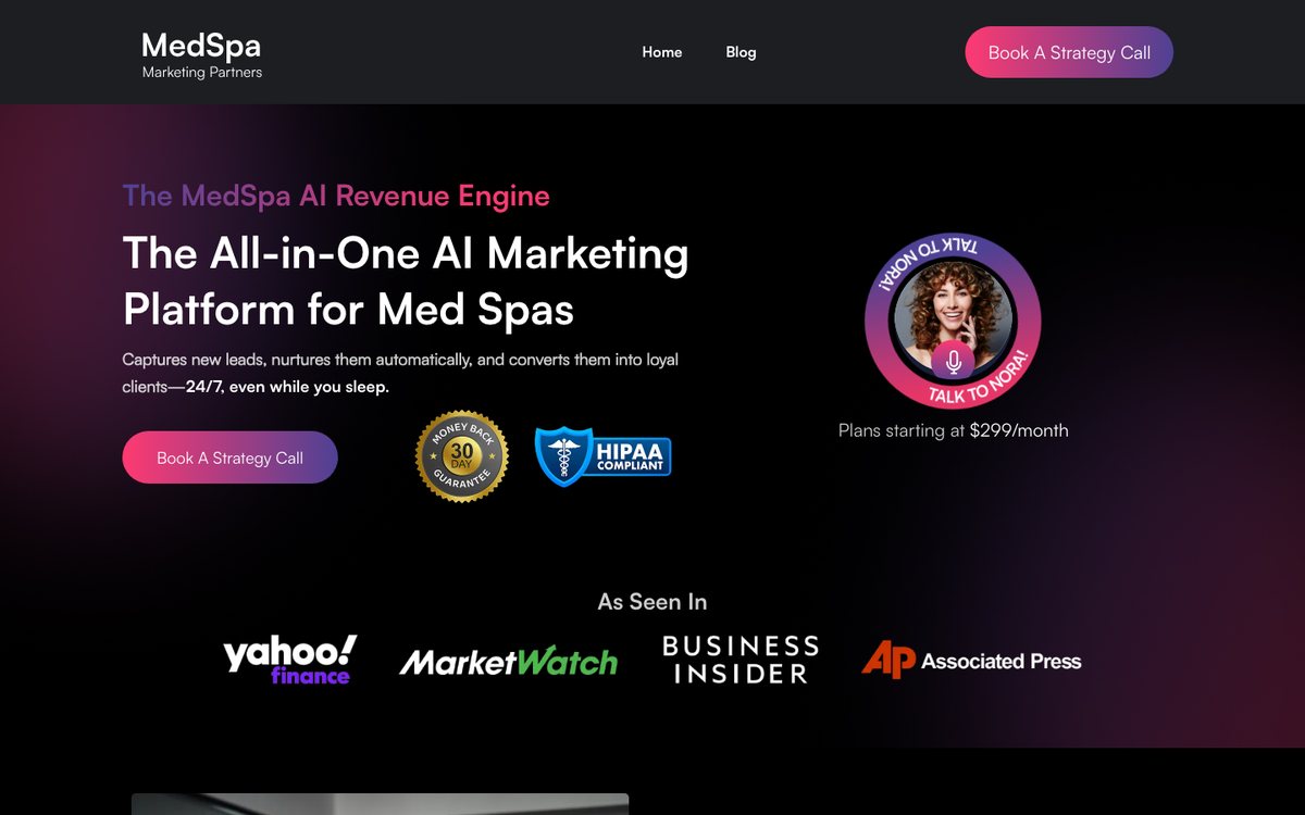MedSpa Marketing Partners homepage, captured 2026-09-10